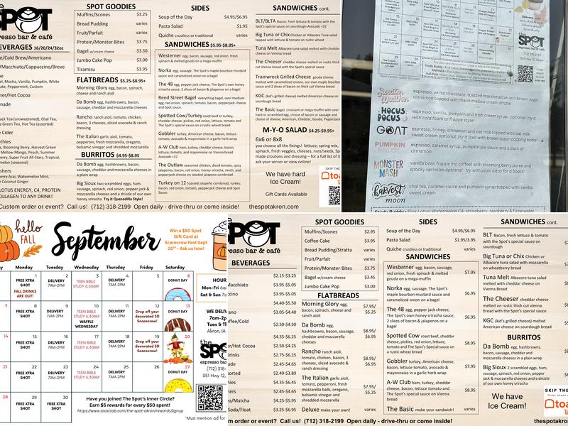 The Spot Espresso Bar & Cafe Menu