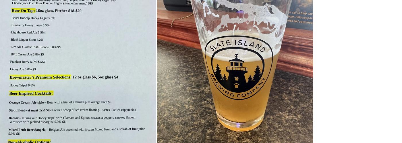 Slate Island Brewing Company Menu