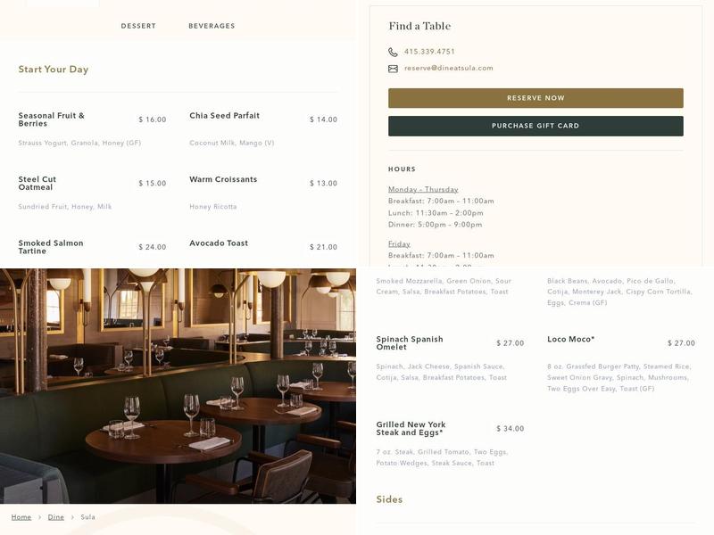 Sula and Sula Lounge Menu