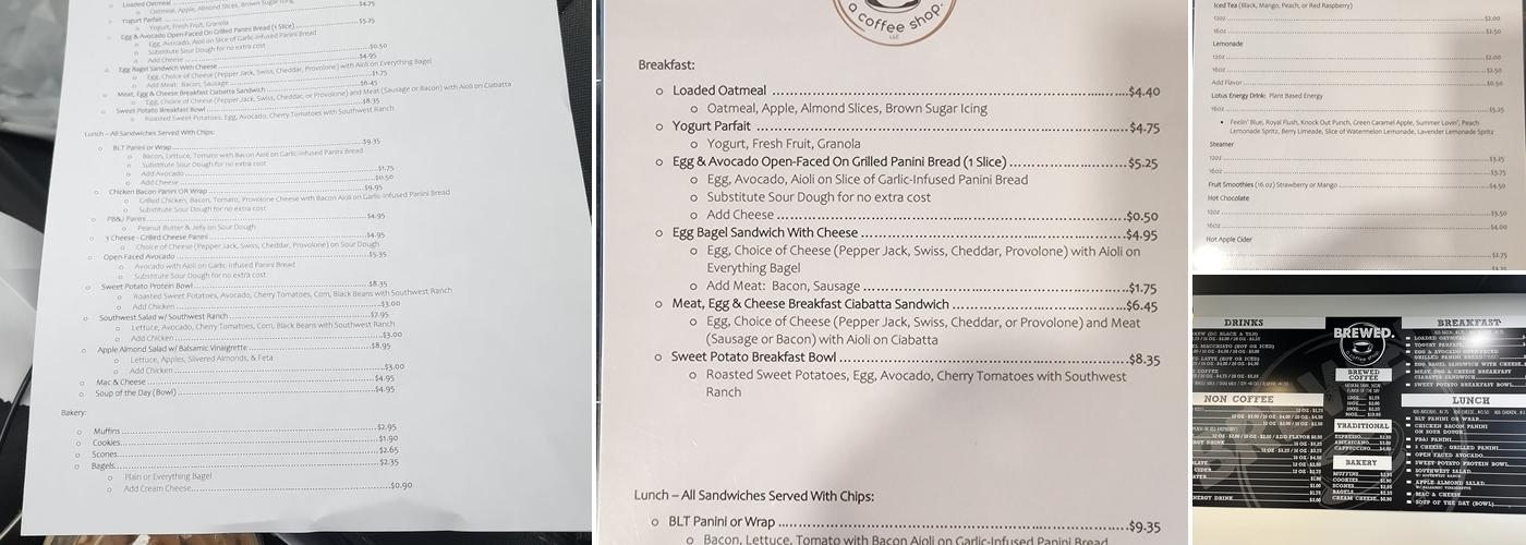 Brewed. A Coffee Shop. LLC Menu