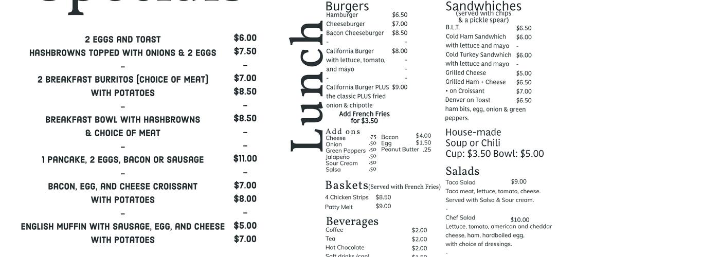 Soderville Cafe Menu