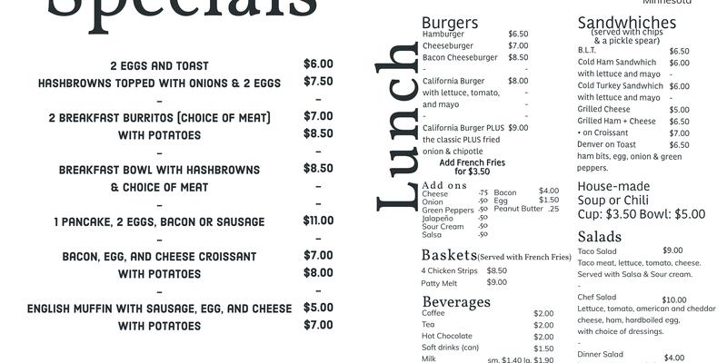 Soderville Cafe Menu