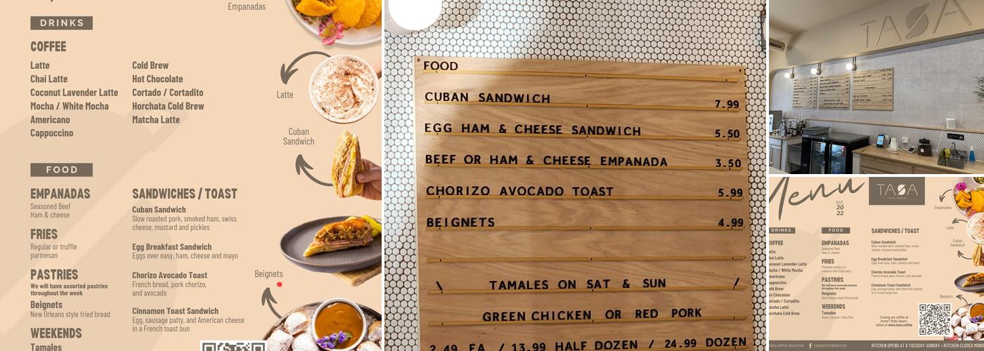 Tasa Coffee Roasters Menu