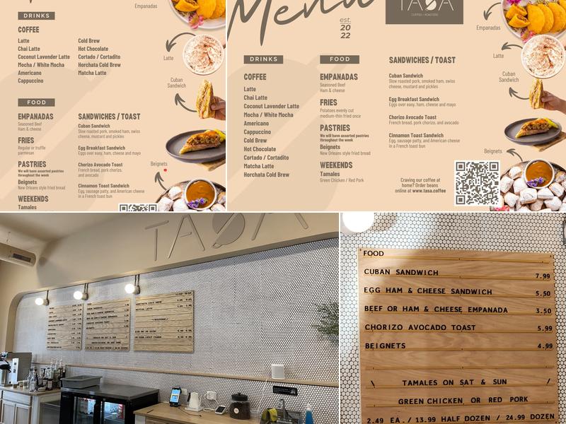 Tasa Coffee Roasters Menu