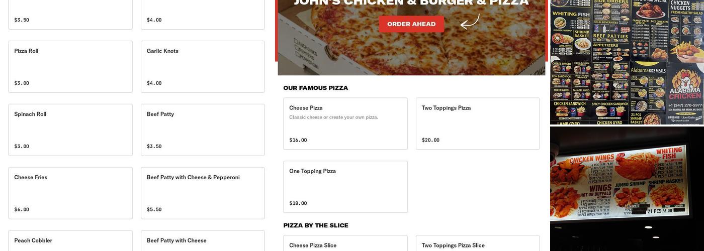 John's Chicken & Burger & Pizza Menu