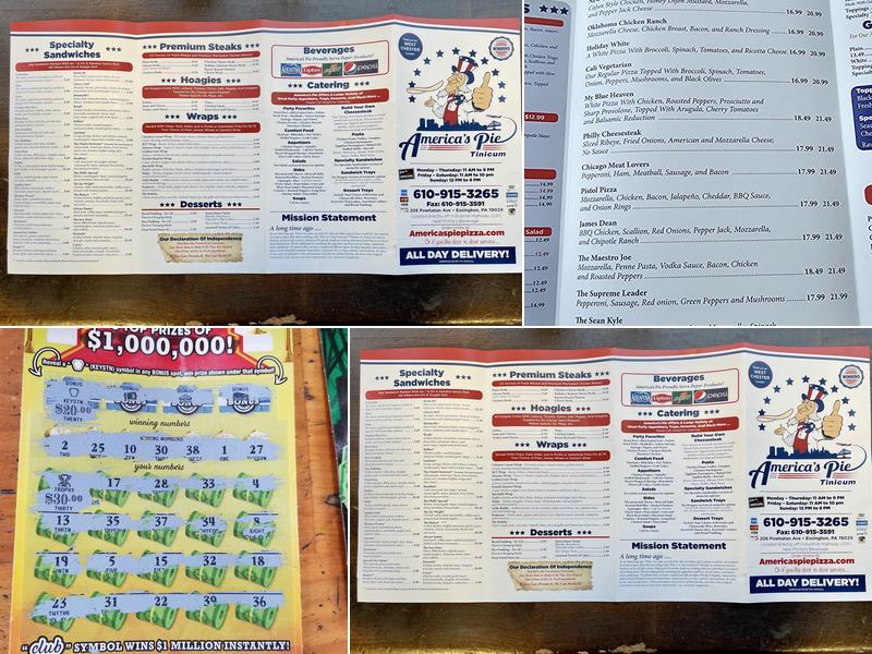 America's Pie Tinicum Menu