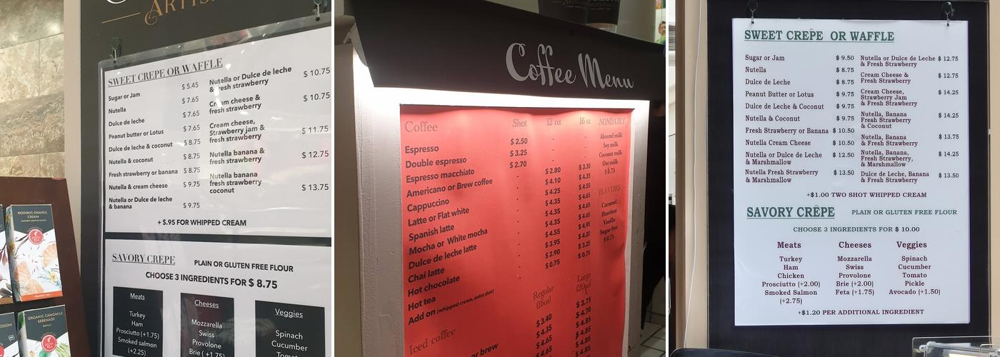 Charlotte Crepes Menu