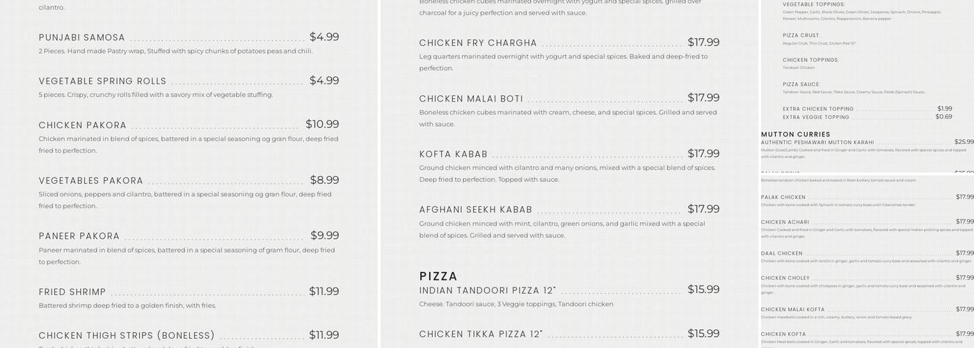 Pizza N Curry Menu