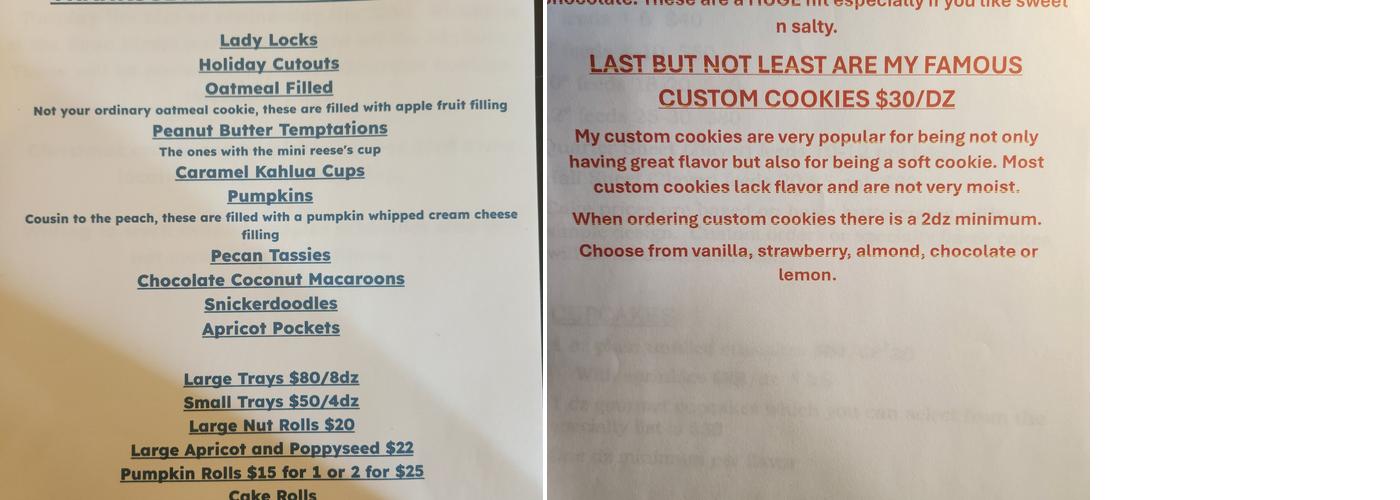 Lori's gourmet cookies Menu