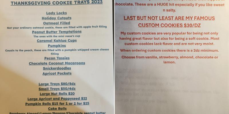 Lori's gourmet cookies Menu