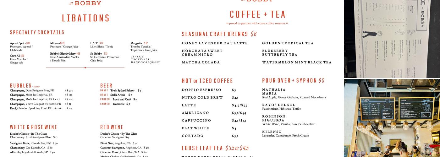 Cafe at Bobby Menu