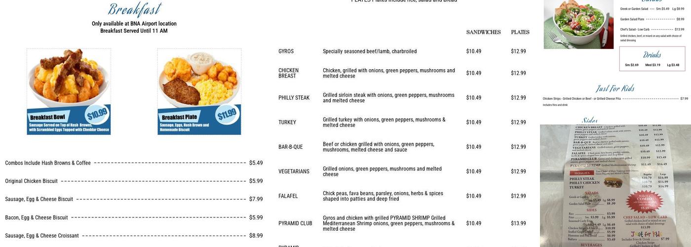 Pyramids Cafe Menu