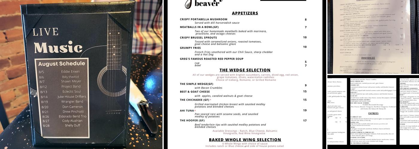The Grumpy Beaver Pub Menu