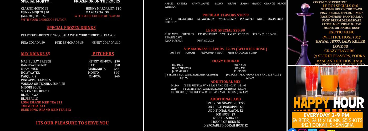 LE ROI LOUNGE AND BAR Menu