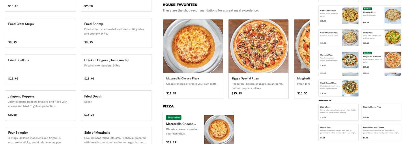 Ziggy's Pizza Restaurant Menu