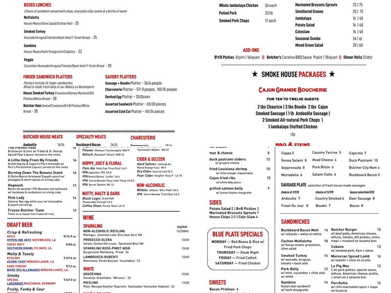 Cochon Butcher Menu