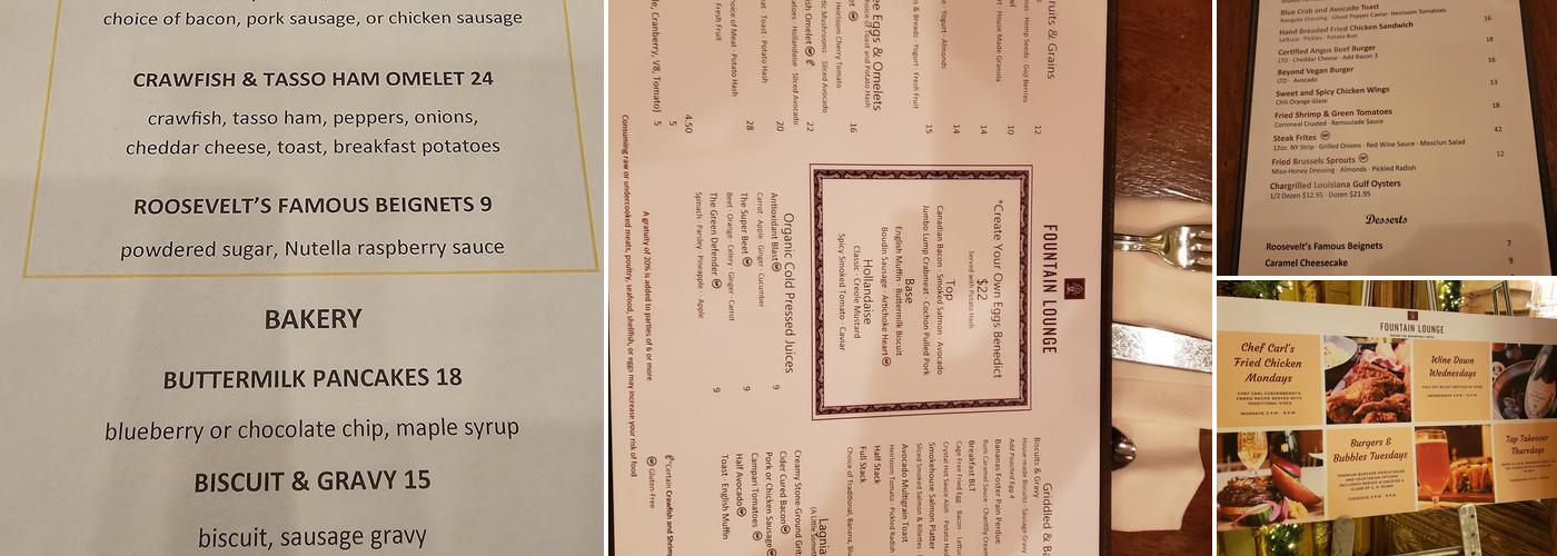 Fountain Lounge Menu