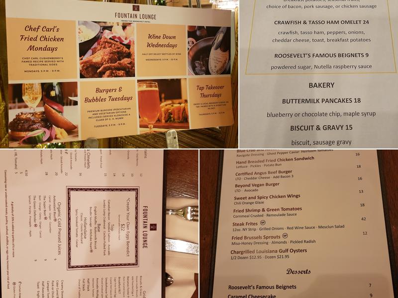 Fountain Lounge Menu