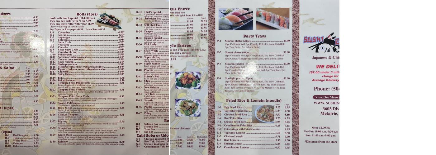 Sushi Express Menu
