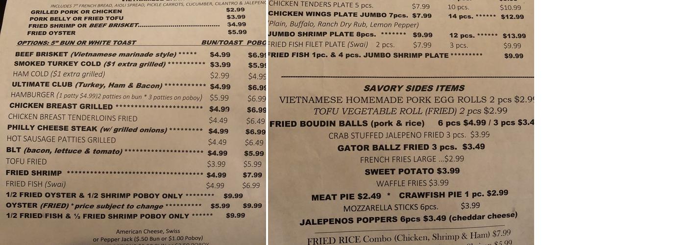 Frenchmen Grocery Deli Menu