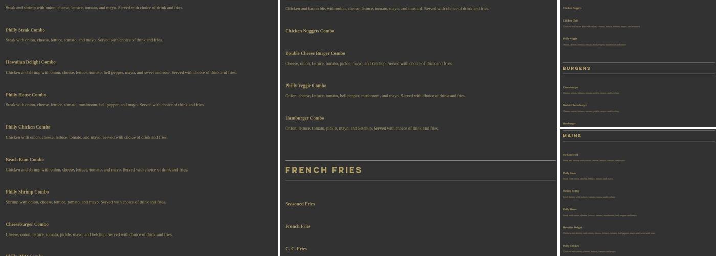 Philly Dat Up Menu
