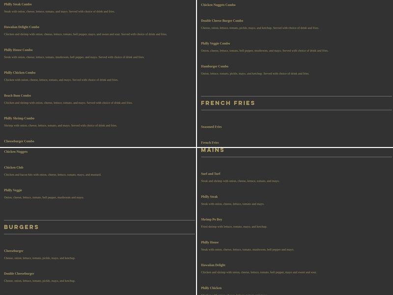 Philly Dat Up Menu