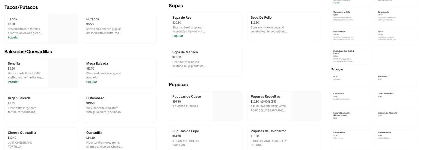 Tia Maria's Kitchen Menu