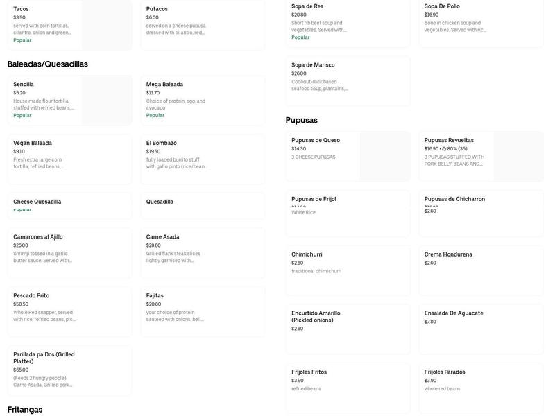 Tia Maria's Kitchen Menu