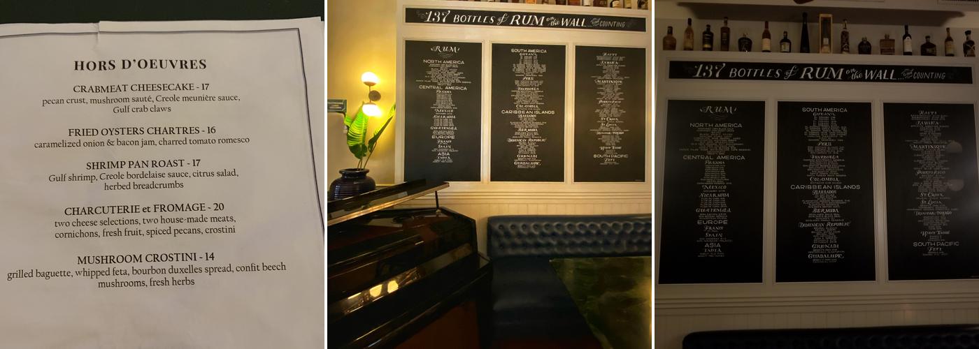 Black Duck Bar, Palace Cafe, New Orleans Menu