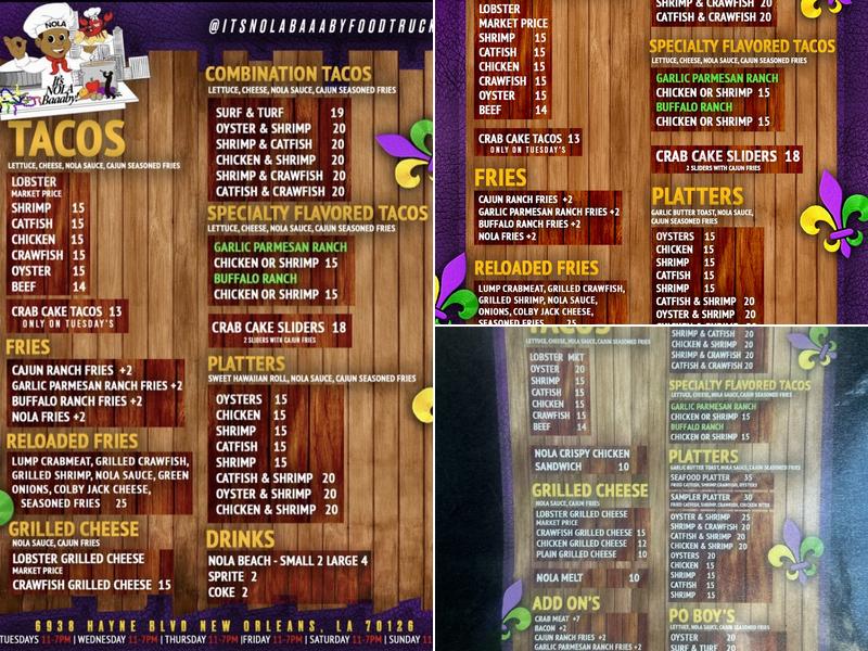 Its Nola Baaaby Menu