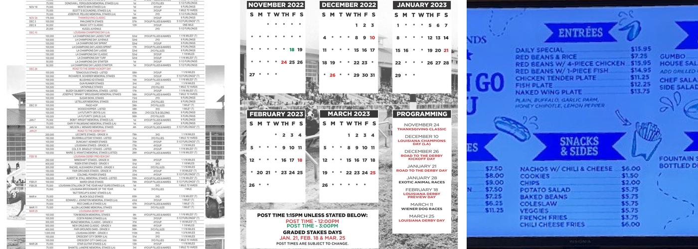 Gentilly Grill at Fair Grounds Race Course & Slots Menu