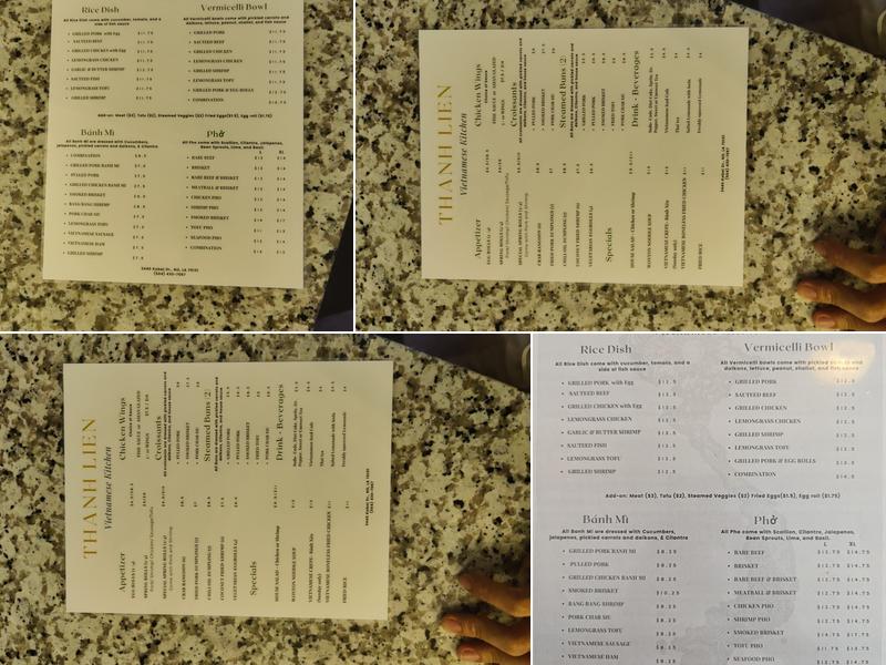 Thanh Lien Kitchen Menu