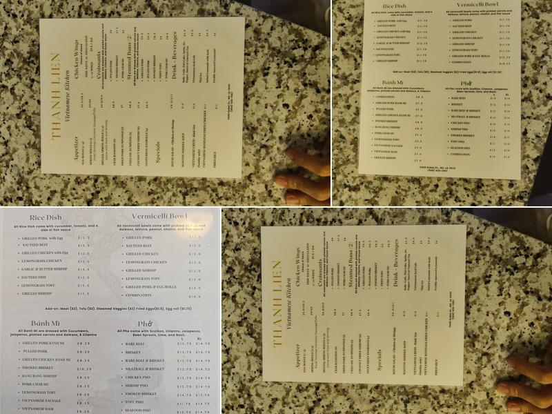 Thanh Lien Kitchen Menu