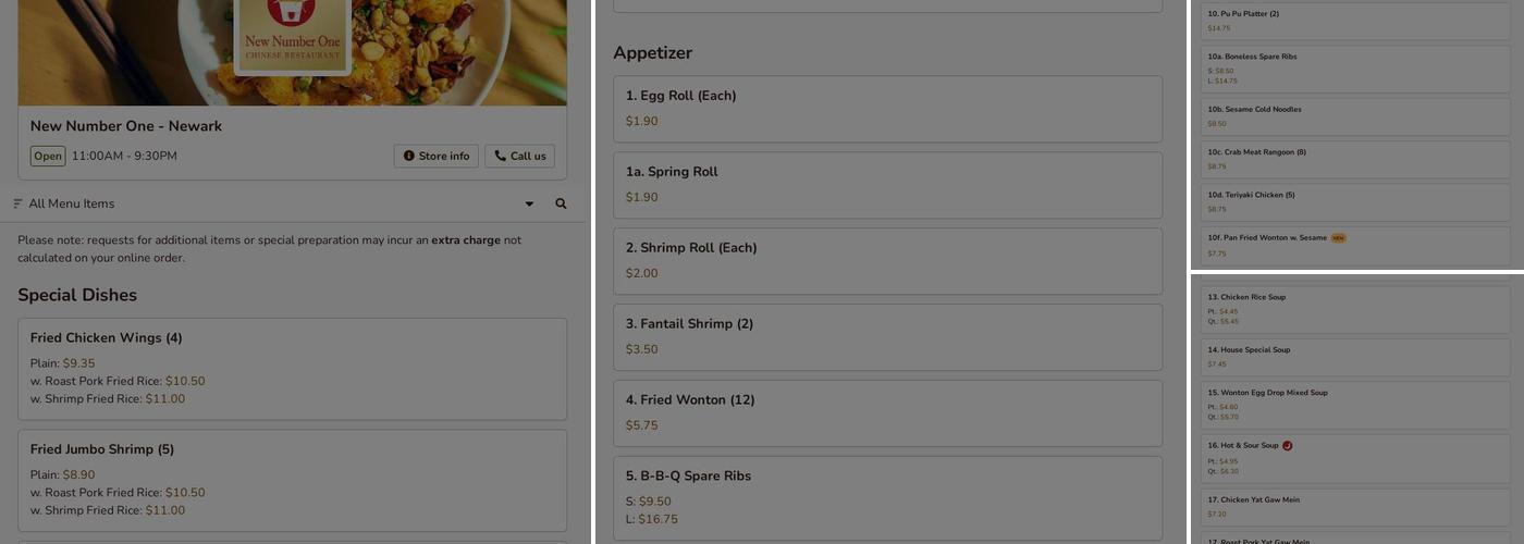 New Number One - Newark Menu