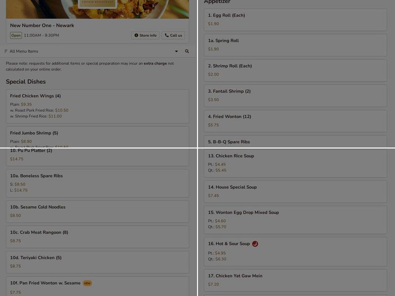 New Number One - Newark Menu