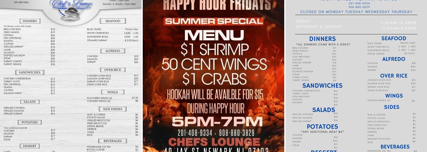 CHEFS LOUNGE llc Menu