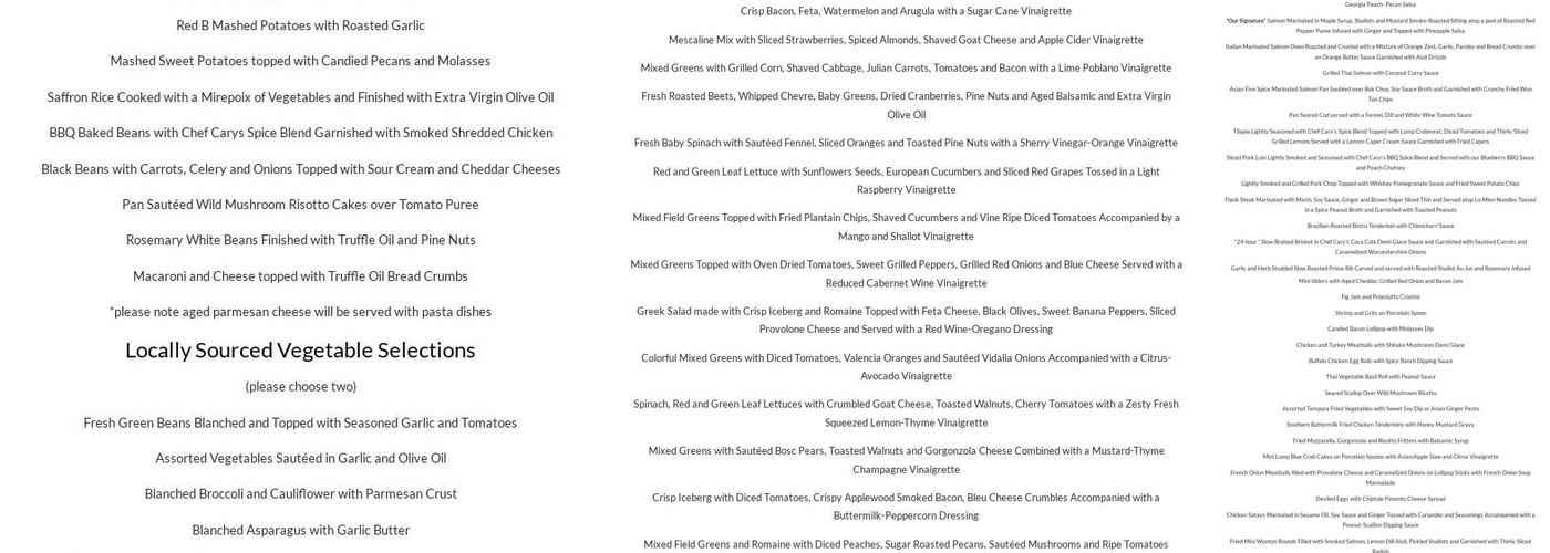 Chef Cary's Cuisine Menu