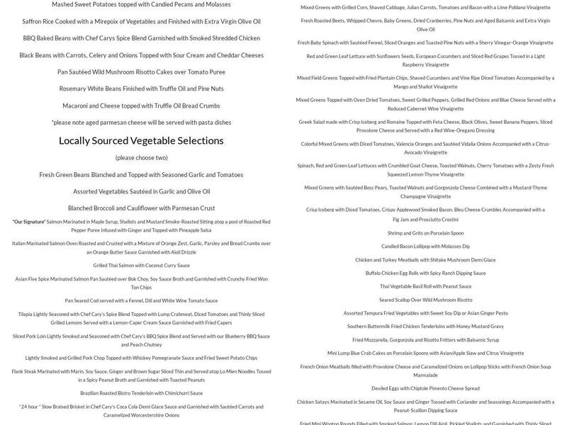 Chef Cary's Cuisine Menu