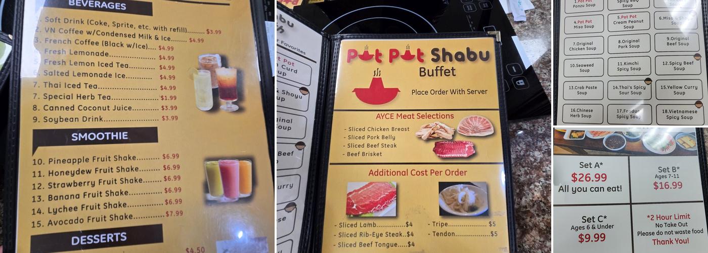 Pot Pot Shabu Buffet Menu