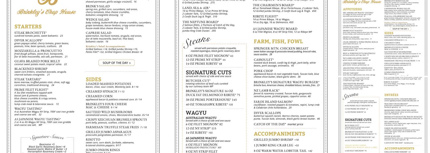 Brinkley's Chop House Menu