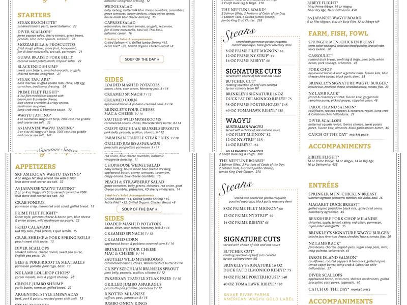 Brinkley's Chop House Menu