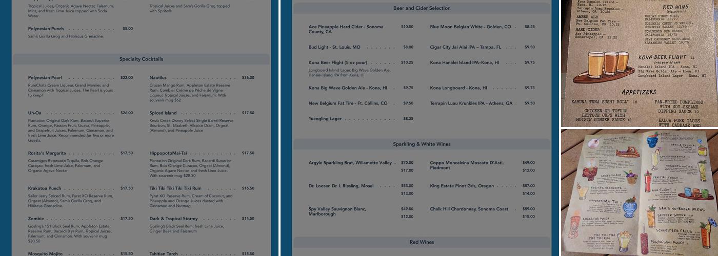 Trader Sam's Tiki Terrace Menu