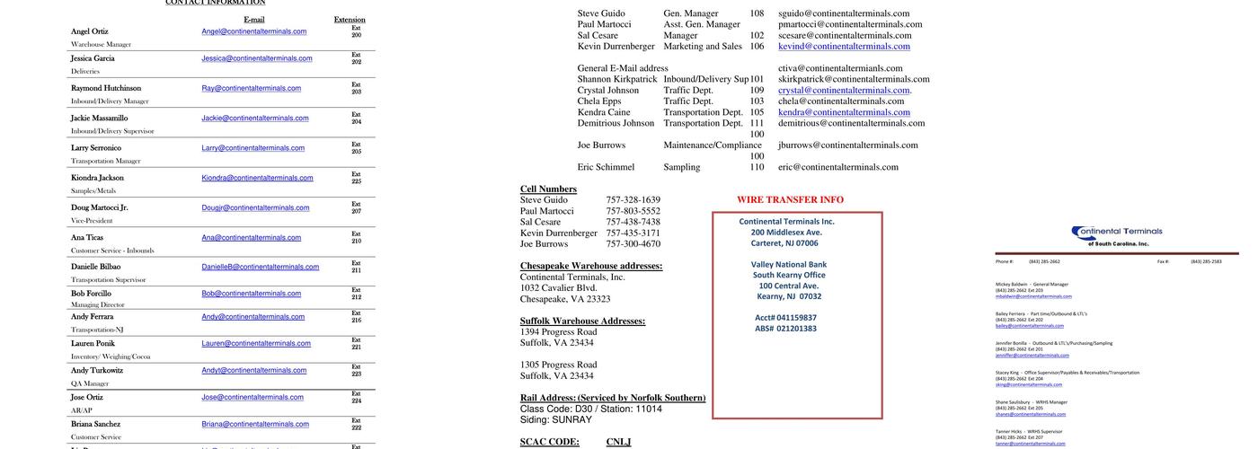 Continental Terminals, Inc. Menu