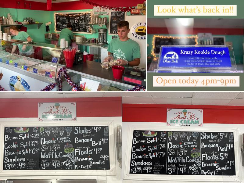 Aunt B's Ice Cream Menu