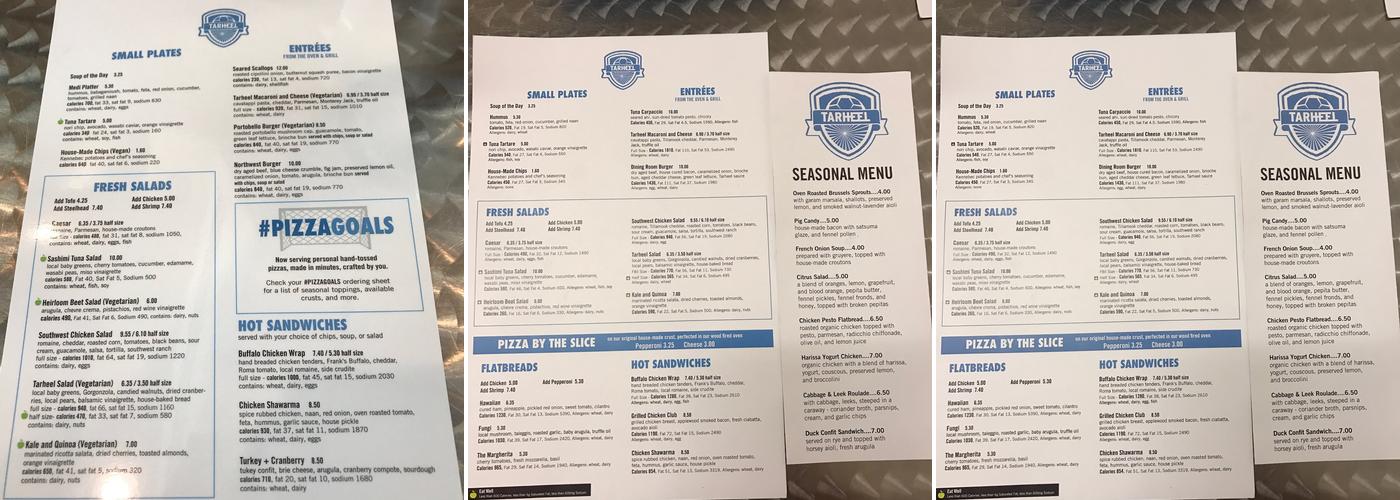 Tarheel Menu