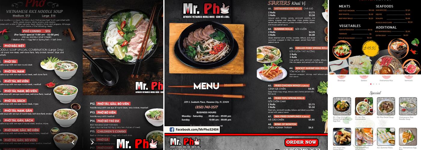 Mr Pho Menu