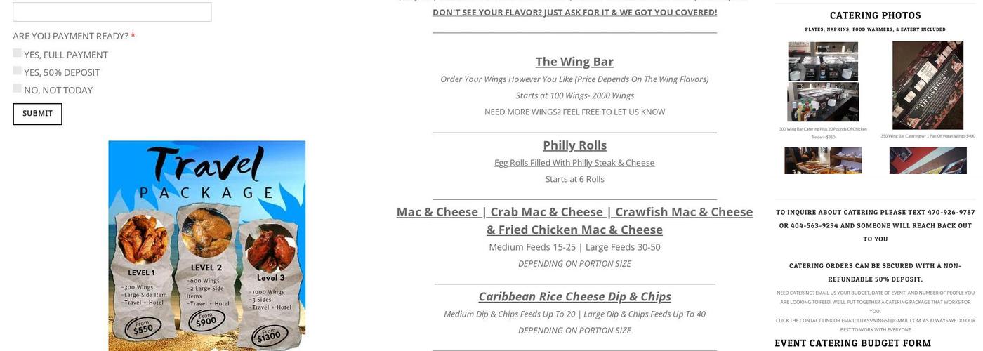 Lit Ass Wings Menu