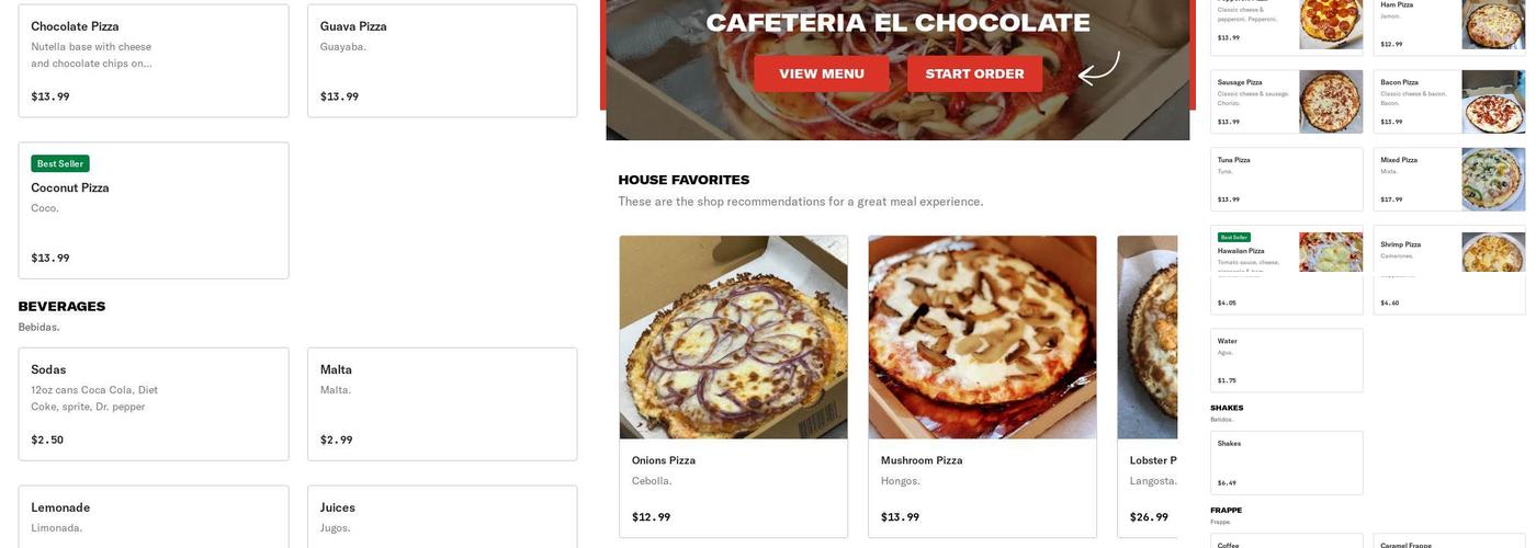 Cafeteria El Chocolate Menu