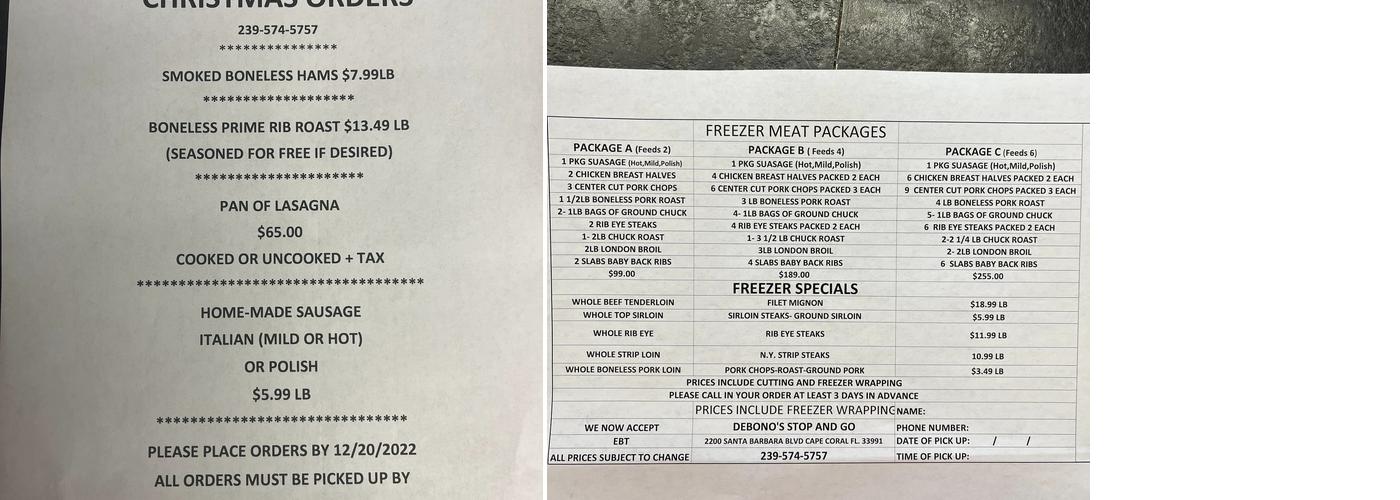 DeBono's Stop And Go Menu