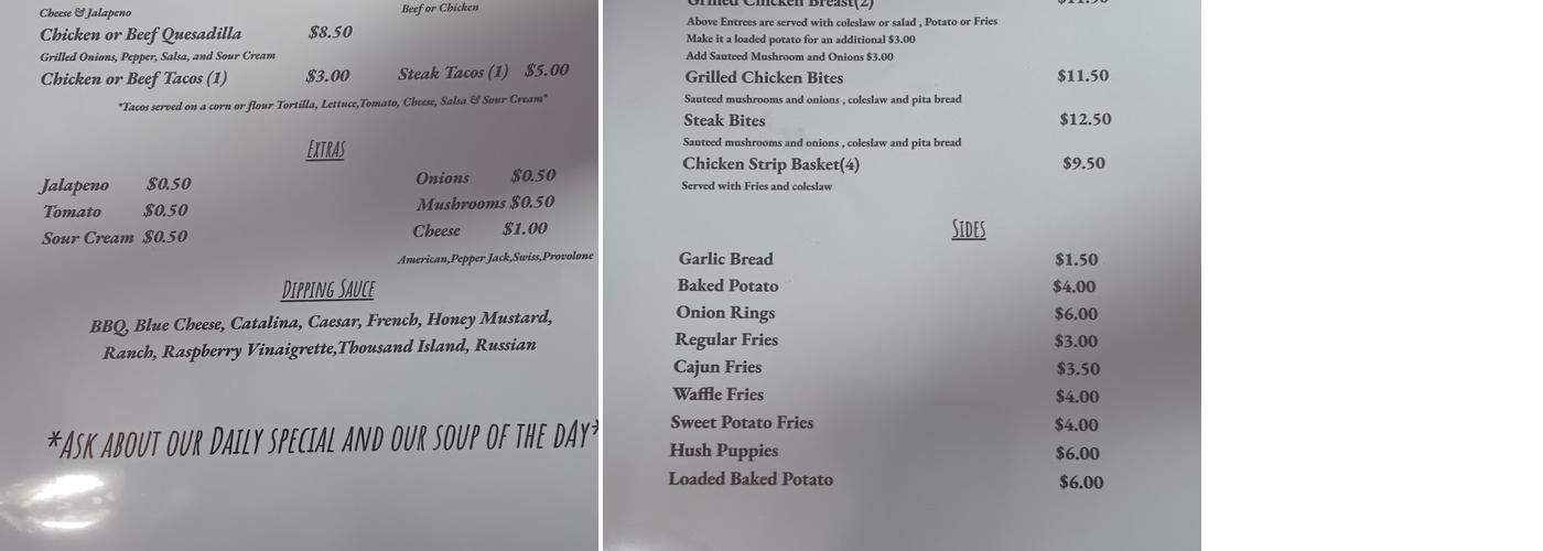 Wolf's Den Menu